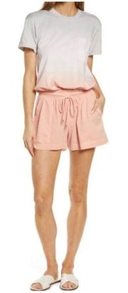 NEW ATM Anthony Thomas Melillo Ombre SS Romper Dove Grey & Pink Small MSRP $215