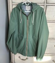 A green cute vintage looking rain jacket.