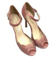 Anne Klein Women's Heels Spontayne Cutout Platform Ankle Strap Pink Rose Sz 7 M