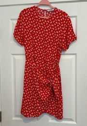 And Other Stories Cherry Red Short Sleeve Floral Knot Detail Mini Dress Size 8