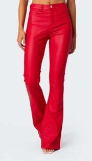 Red Faux Leather Flare Jeans