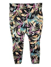 Terra SKy Plus Size 1X Pants 16W 18W Skinny Black Tropical Floral Multicolor 400