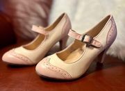 J. Adams Mary Jane Oxford Pumps Retro Round Toe Shoe w/ Ankle Strap