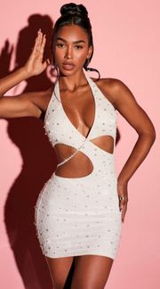 Halter Neck Cut Out Mini Dress - White