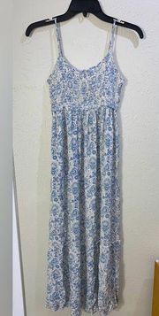 maxi dress, white with blue pattern, size S