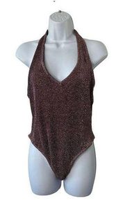 Urban Outfitters Out From Under Brooke Shimmer Halter Bodysuit Women's Large NEW