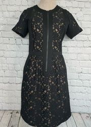 Sea xo Barney’s Sheath Dress Lace Short Sleeve Zipper front pockets Size 4 Black