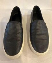 Vince Blair Womens Shoes Black Perforated Leather Slip On Sneakers Size 5 M