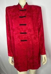 Vintage R&M RICHARDS BY KAREN KWONG Red Asian Blouse Mandarin Collar size 16