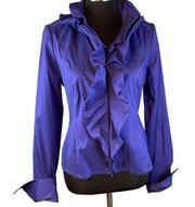 Joseph Ribkoff Womens Zip Jacket 8 M Purple Shimmer Satin Moldable Ruffle Collar