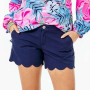 Lilly Pulitzer Shorts 5" Buttercup Scallop Hem Navy Blue Textured Short Sz 2 GUC