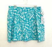 NEW NWT TOMMY HILFIGER SPORT Aqua Blue White Leaf Leaves Geo Pull On Skort Large