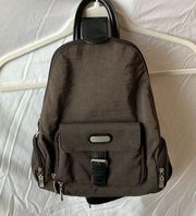 Baggallini: Brown/Red Convertible backpack/sling bag with small wallet