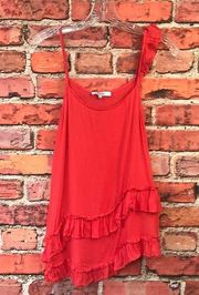 Coral Orange  Ruffled Asymmetrical Hem Tank Top