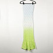 Amanda Uprichard Aisha Green Blue Ombre Crochet Knit Strapless Midi Dress Small