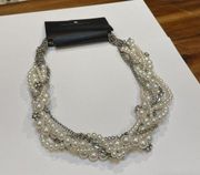 NWT New York & Company Necklace Silver Tone / Faux Pearl Bead $26.95