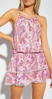 Melissa Odabash Rosa Guipure Lace-trimmed Paisley-print Voile Mini Dress Pink Lg