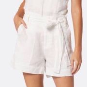 H BY HALSTON Shorts Medium 100% Linen White High Rise Tie Waist Summer Light NWT