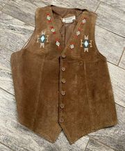Cambridge Dry Goods 100% Leather Vest Small Lined Western Aztec Southwestern