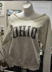 Ohio State Distressed-Neck Gray Crewneck Pullover