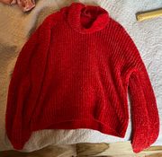 Red Turtle Neck Crop Top Sweater 