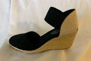 Chaps Women's Chelsi Black & Tan Rope Wedge Espadrille Sandal  Close Toe 9.5B