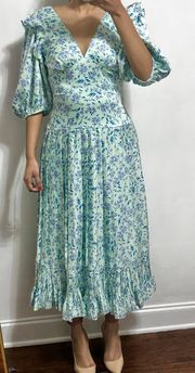 floral Vneck pleated maxi dress