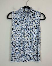 Ann Taylor | Blue and White Floral High Neck Sleeveless Blouse Size Small