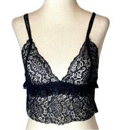 Zara Trafaluc Collection Black Spaghetti Strap Sheer Lace V-Neck Cami Bralette L