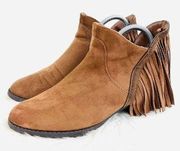 FADED GLORY Brown Faux Suede Fringe Boho Western Style Ankle Booties ~ Size 7.5