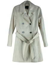 Express Premium Wool Blend Belted Double Breasted Coat Cream White Size XS