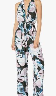 BCBG max azria plunge printed jumpsuit size small