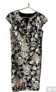 Ann Taylor Shift Sheath Cap Sleeves Floral Dress Womens Size 6 Blue Off White