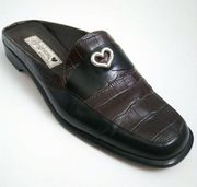 BRIGHTON Womens Jade Slide Shoes 7.5 Slip On Close Toe Black Brown Leather