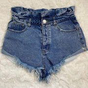 Signature8 Denim High Rise Frayed Hem Super Booty Shorts Size Medium