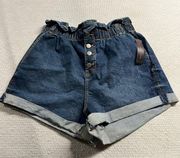 No Boundaries Juniors Highwaisted Paperbag Jean Shorts Size Large (11/13) NWT