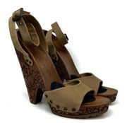 Runway Platform Wooden Carved Canvas Wedge Sandal Heels EU36 6