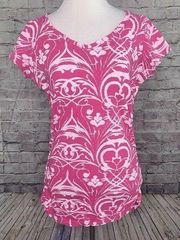 Fresh Produce Pink White‎ Floral Print V-Neck Top