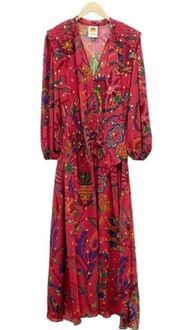 NWT Farm Rio Red Sunset Tapestry Long Sleeve Boho Maxi Dress Women’s Size XS NEW