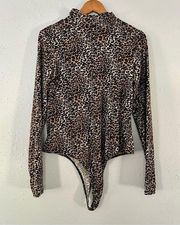🦋 Wild Fable Leopard Print Mock Neck Long Sleeve Lightweight Thong Bodysuit XL