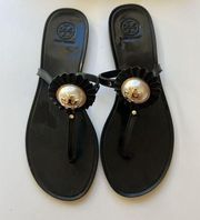 Tory Burch Size 9 Melody Pearl Thong Womens Black Sandals Jelly Flats Shoes