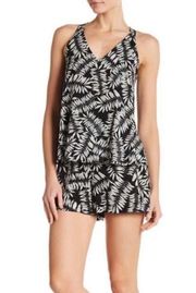 NWT 1. State Havana V-neck black/white Hawaiian Palm print Tiered Romper Sz 0