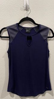 Purple Faux Leather Shoulders Sleeveless Blouse