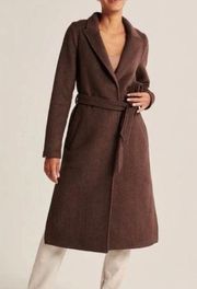 NWOT ABERCROMBIE & FITCH Chocolate Brown Wool Blend Belted Dad Coat,