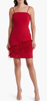 Feather hem sheath Red Wine Dress NWT $158 Valentines Woman size 8