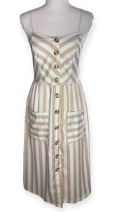 Style House Striped Button Front Pocketed Strappy Midi Dress