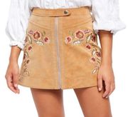 Free People Alanis Camel Faux Leather Zip Front Mini Skirt‎ NWT 8