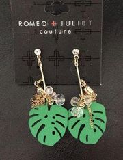 New Romeo & Juliet Palm leaf Tassel & Crystal Earr