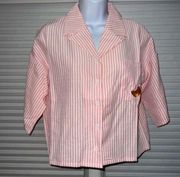 Daisy Street Pinstripe Bowling Shirt With Embroidered Fruit Slice on Pocket