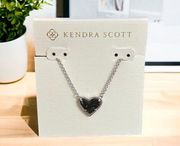 New! Kendra Scott Ari Heart Silver Pendant Necklace in Black Drusy